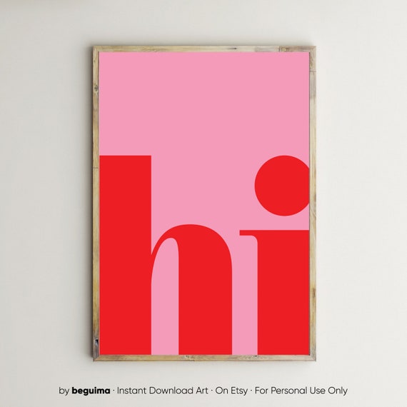 Hi Hello Typography Wall Art Print for Entryway