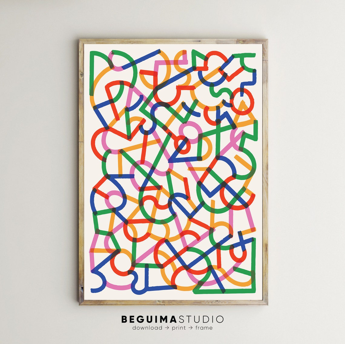 Playful Overlapping Colorful Squiggle Shapes Abstract Poster