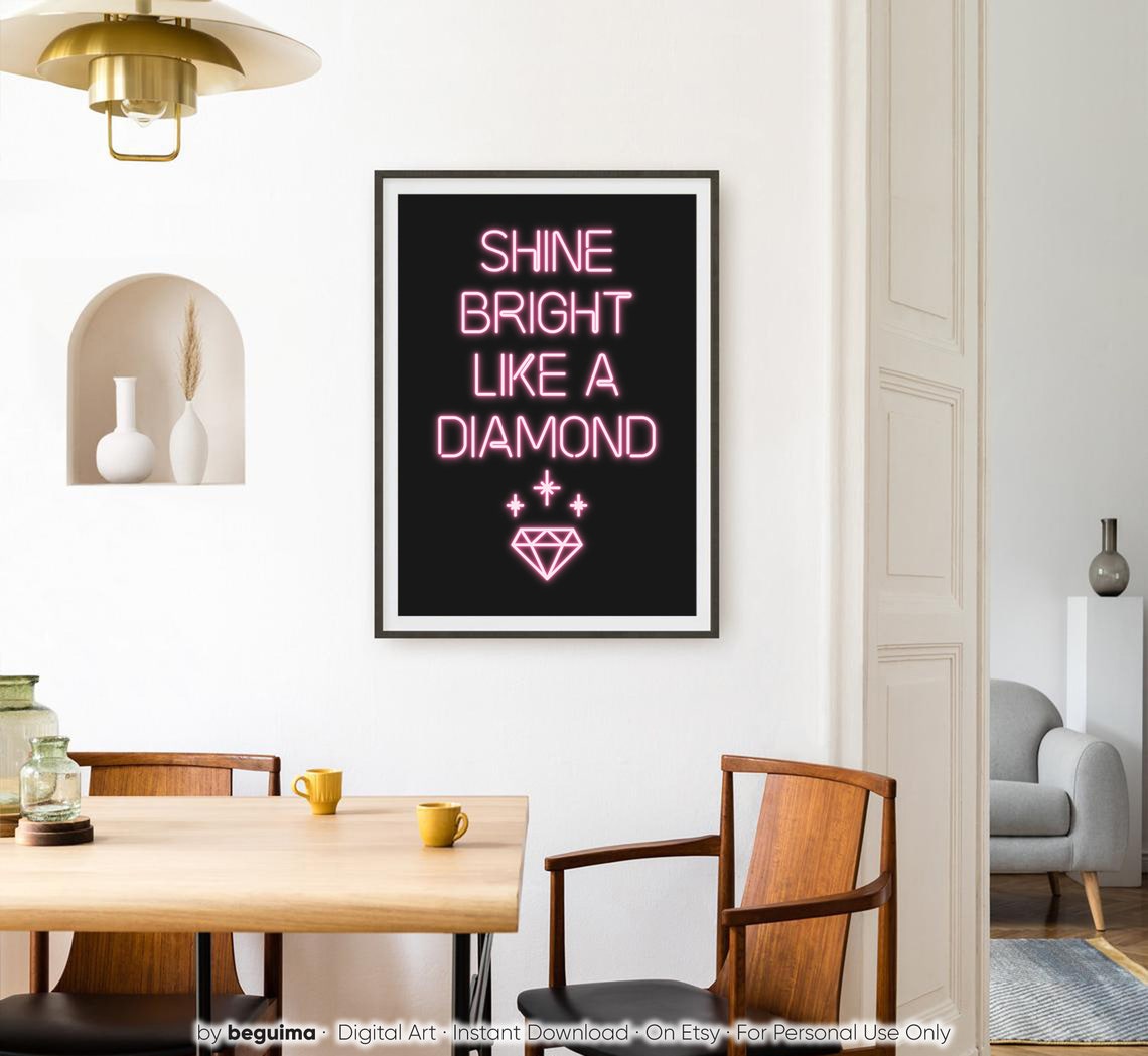 Inspirational Quote Motivational Print Shine Bright Song Lyrics Pink Wall Art Trendy Girl Poster Inspiring Woman Home Decor Neon Lights Sign - Image 3