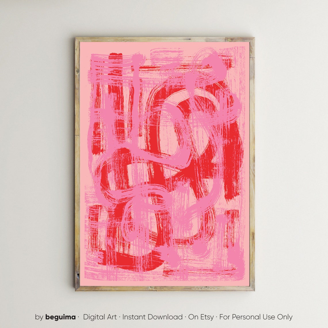Pink Red Abstract Brush Stroke Painting Modern Expressionist Poster
