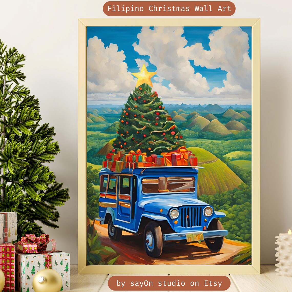 Filipino Christmas Jeepney Ride Through Bohol Chocolate Hills Poster