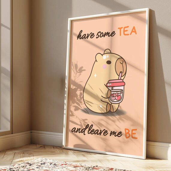 Have Some Tea Capybara Funny Boba Tea Cute Retro Animal Poster