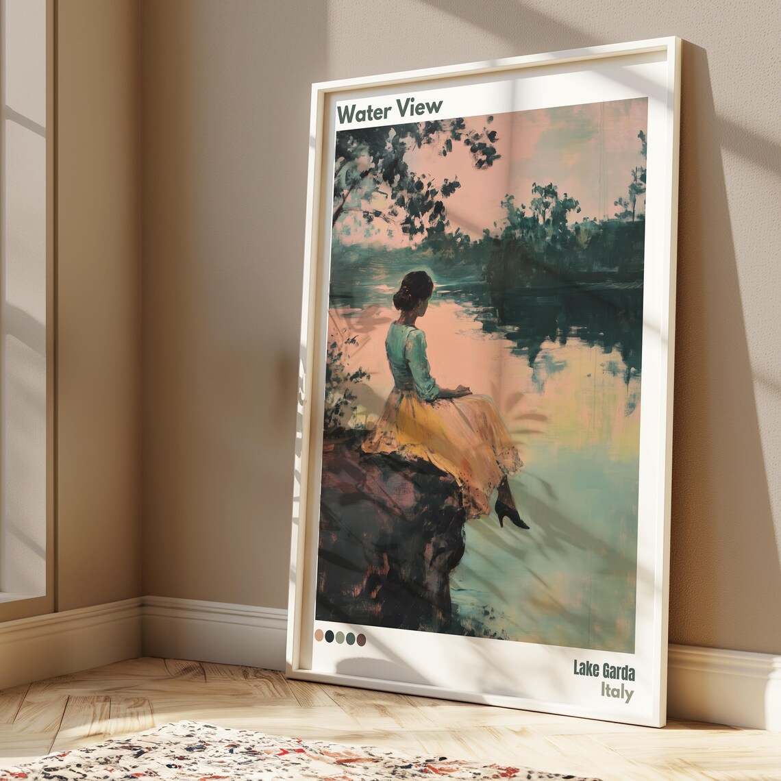 Water View Lake Garda Italy Woman by the Lake Scenic Travel Poster