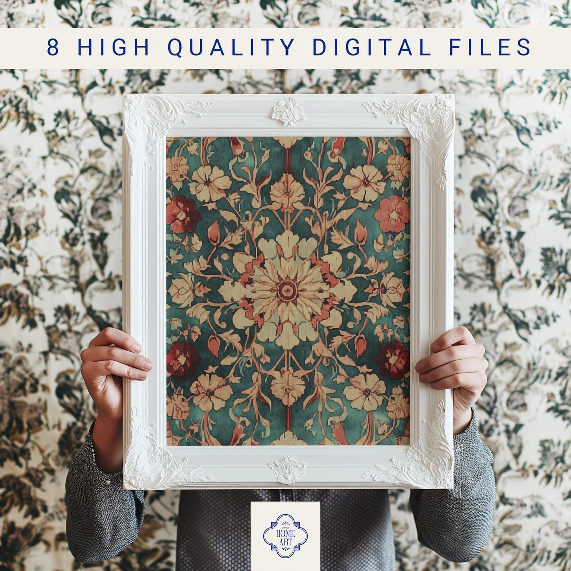 William Morris Style Floral Pattern Teal Gold Tapestry Art Poster - Image 3
