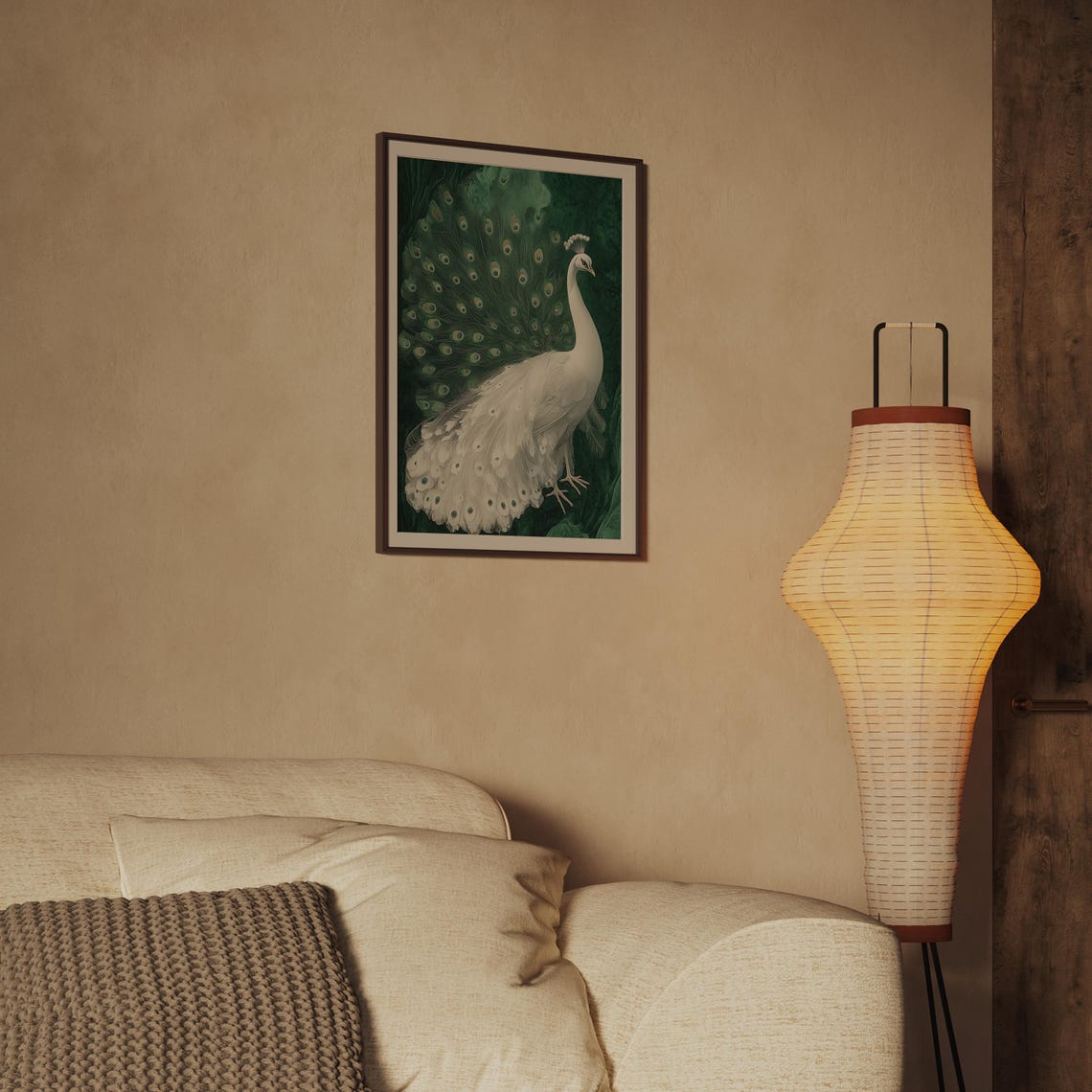 White Peacock With Emerald Fanned Tail Elegant Royal Bird Poster - Image 2