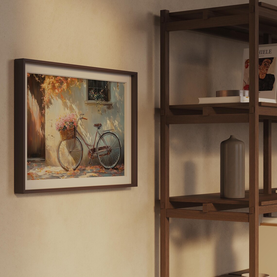 Vintage Bicycle Flower Basket Painterly Impressionist Wall Art - Image 2