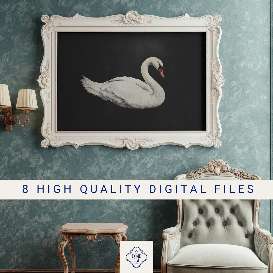 White Swan on Black Background Elegant Bird Portrait Art Print - Image 3