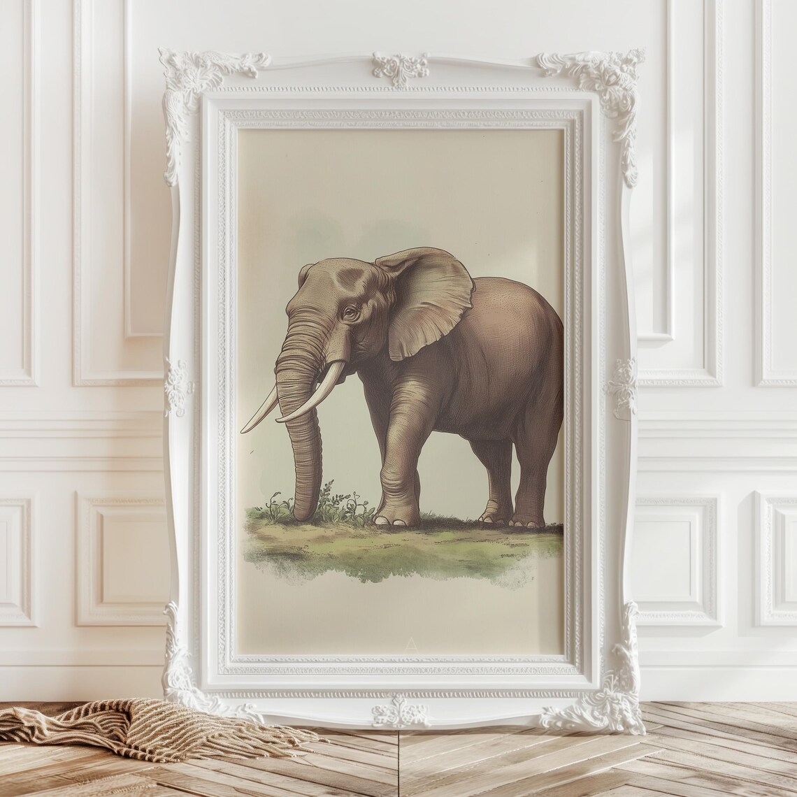 Elephant Safari Animal Nursery Vintage Kids Wildlife Art Poster