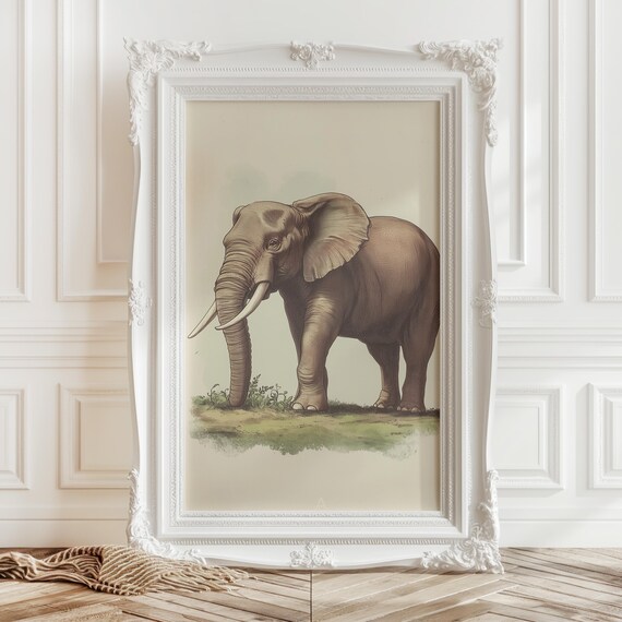 Elephant Safari Animal Nursery Vintage Kids Wildlife Art Poster