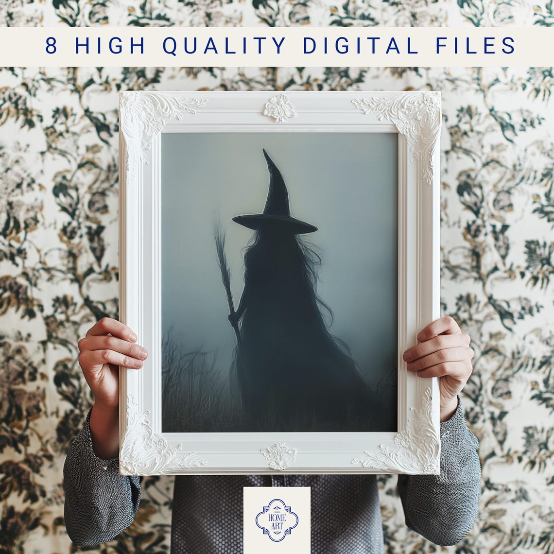 Dark Witch Silhouette With Pointed Hat and Broom in Fog Poster - Image 3