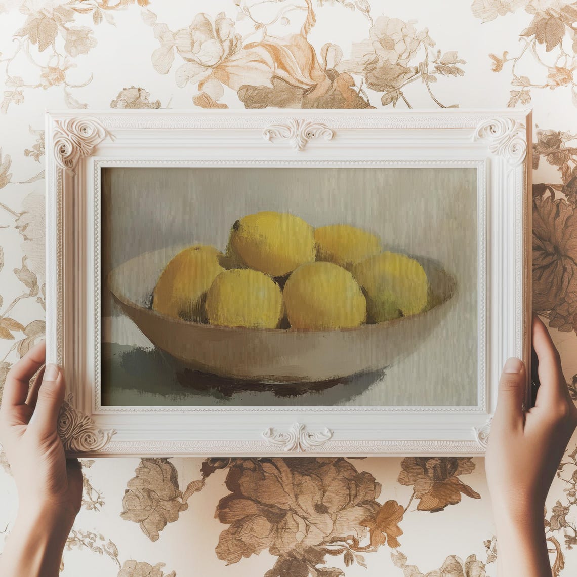 Lemon Bowl Rustic Kitchen Still Life Citrus Fruit Oil Art Poster