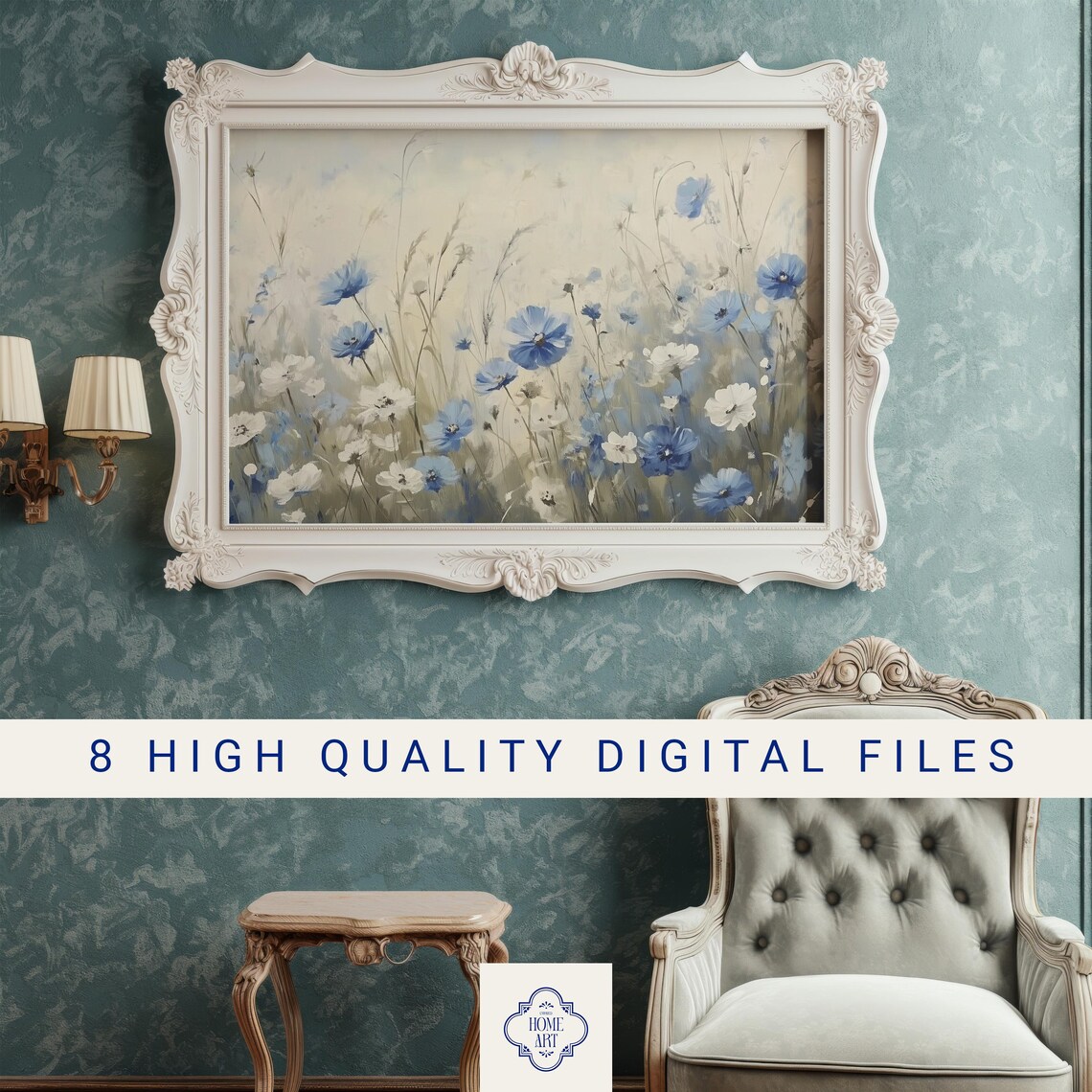 Blue Cornflower Wildflower Meadow Soft Watercolor Floral Wall Art - Image 3