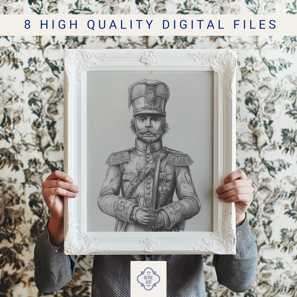 Nutcracker Soldier Pencil Sketch Guard With Sword Portrait Poster - Image 3