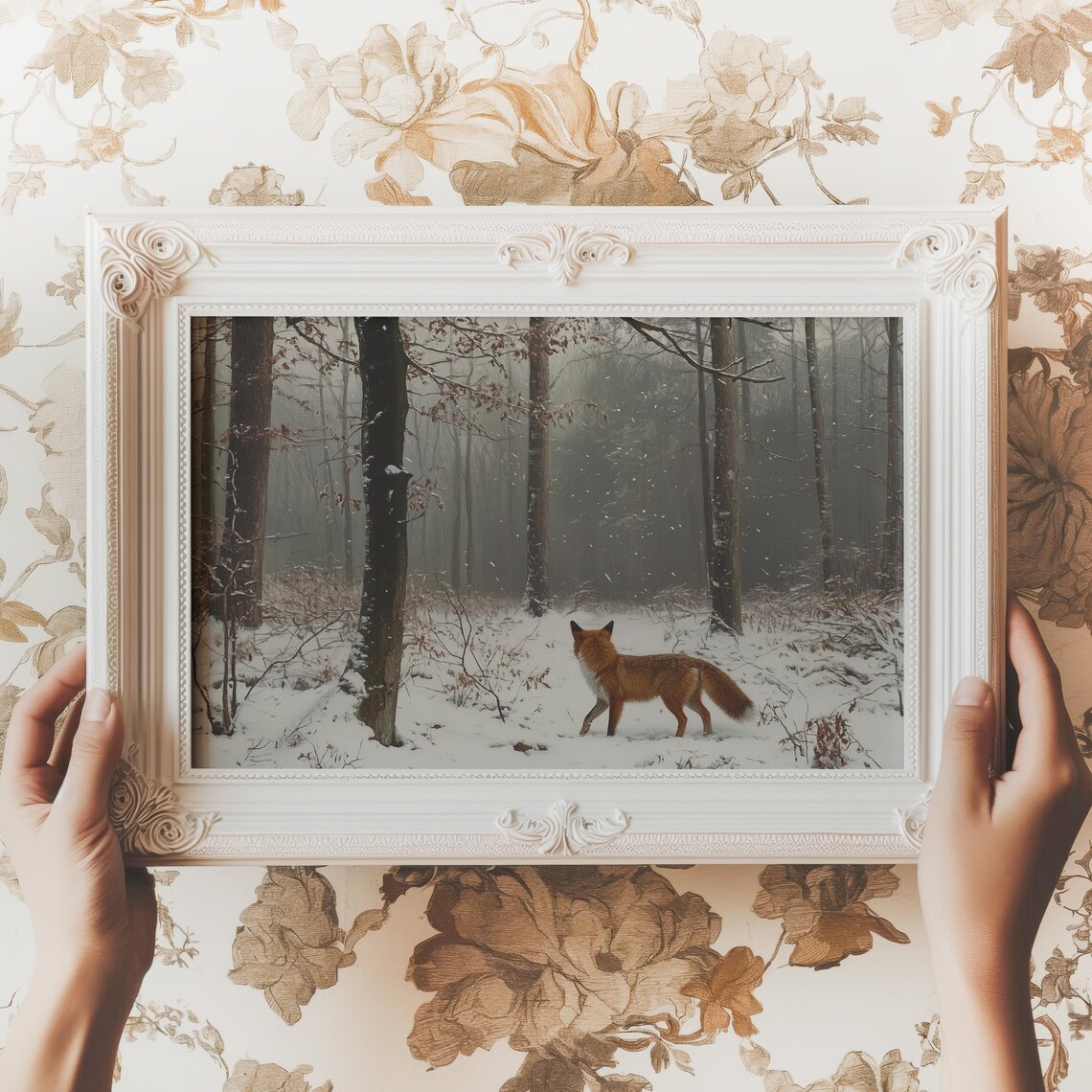 Red Fox Winter Forest Snowy Woodland Wildlife Nature Art Poster