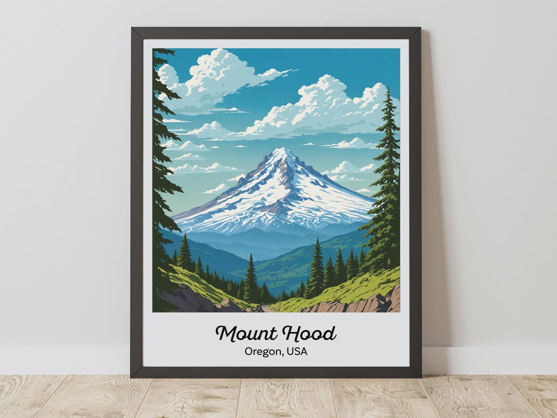 Mount Hood Oregon Snowcapped Peak Vintage Nature Travel Poster