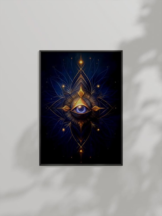 Mystical Third Eye Art Spiritual Mandala Visionary Gold Blue Poster