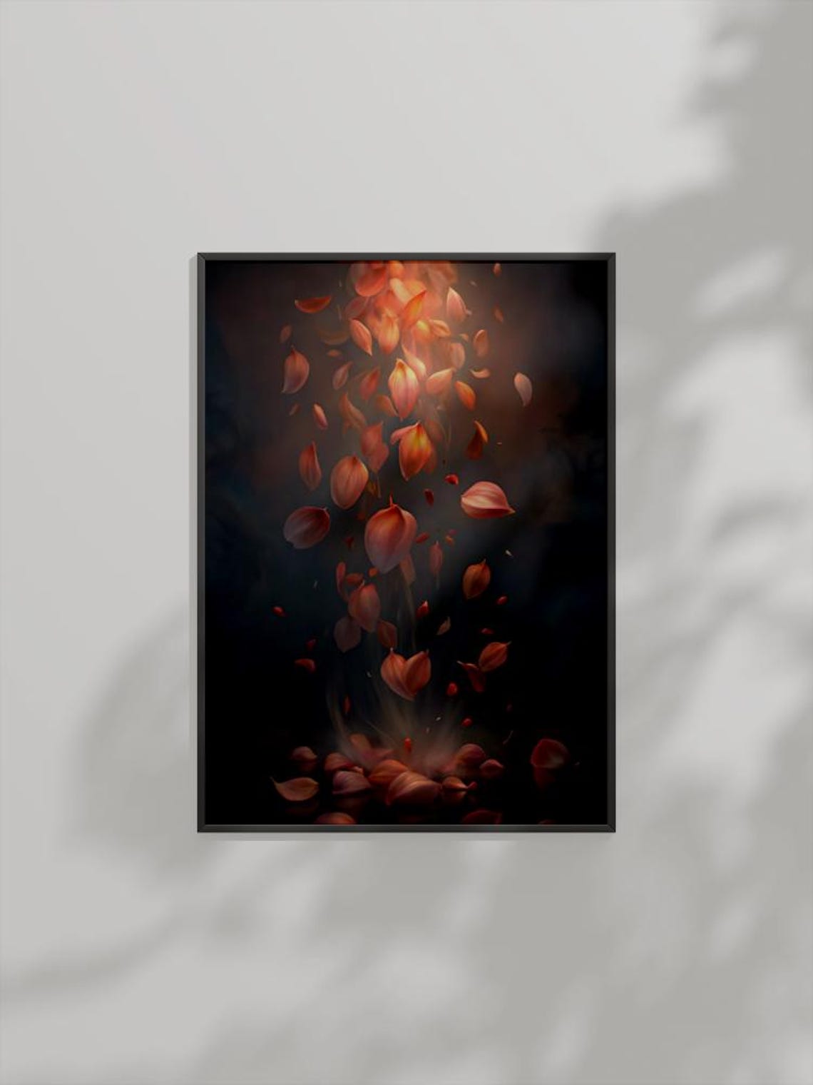 Falling Petals Art Glowing Romantic Floral Botanical Dark Mood Poster