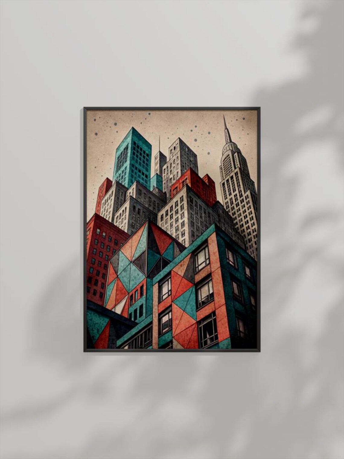 Modern Cityscape Geometric Skyscrapers Colorful Urban Architecture Poster
