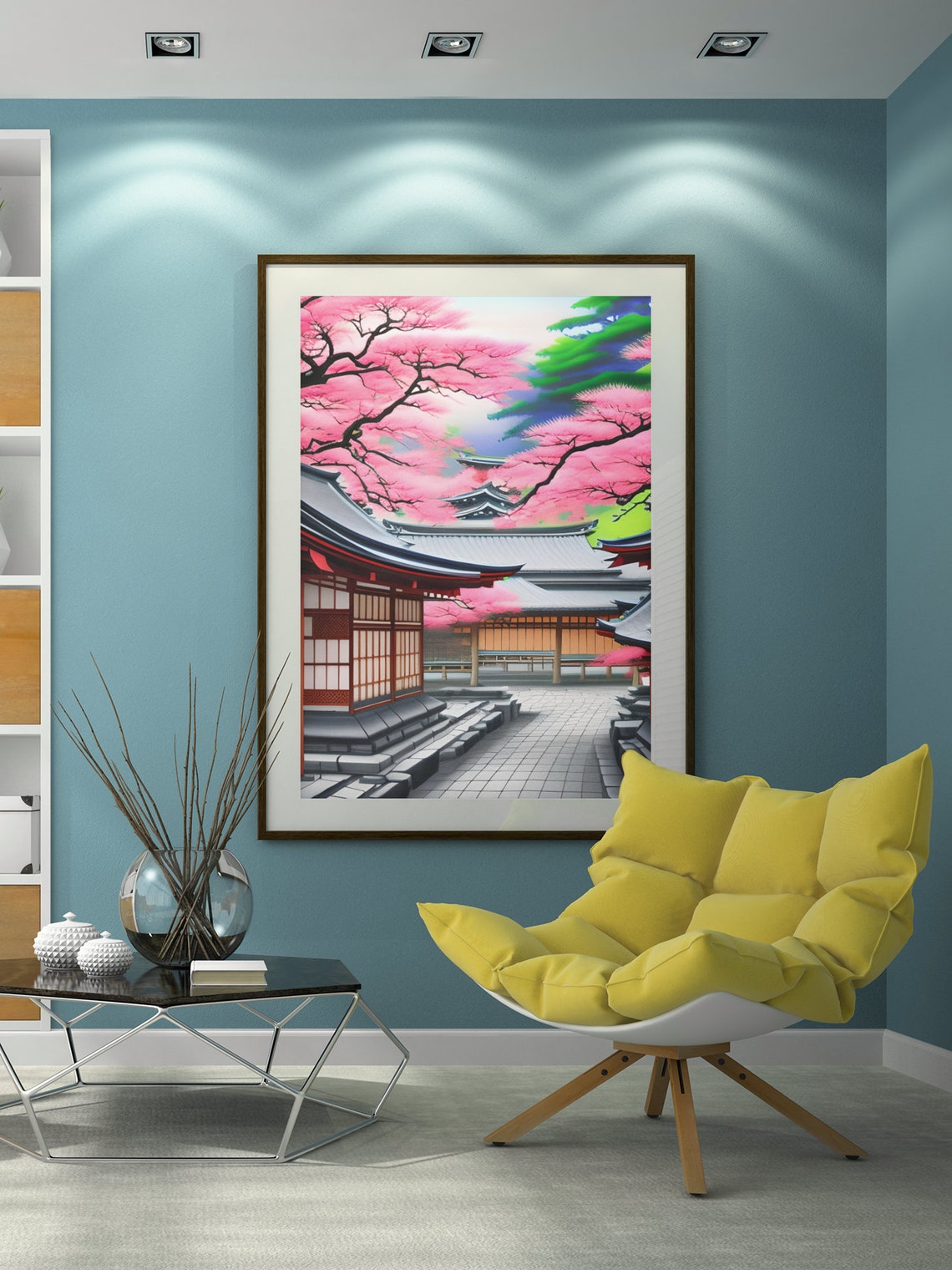 Japanese Temple Cherry Blossom Courtyard Spring Anime Art Poster