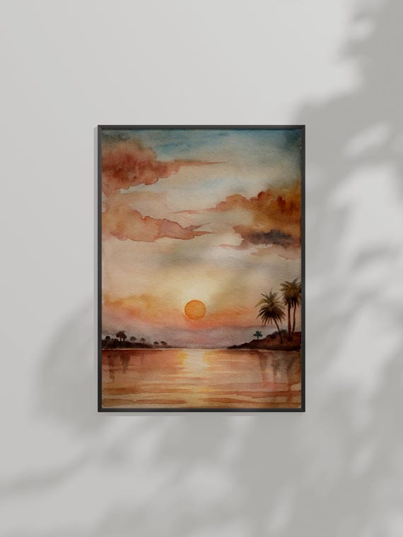 Serene Sunset Watercolor Print