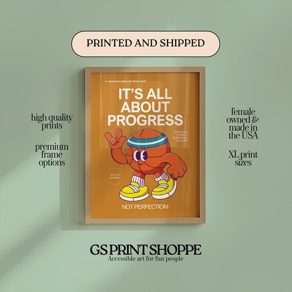 Its All About Progress Basketball Character Sports Motivational Poster