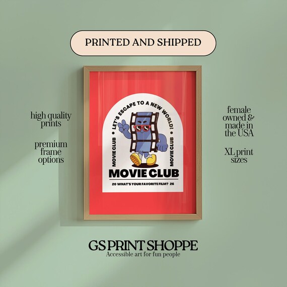Movie Club Red Badge Film Reel Mascot Retro Cinema Art Poster