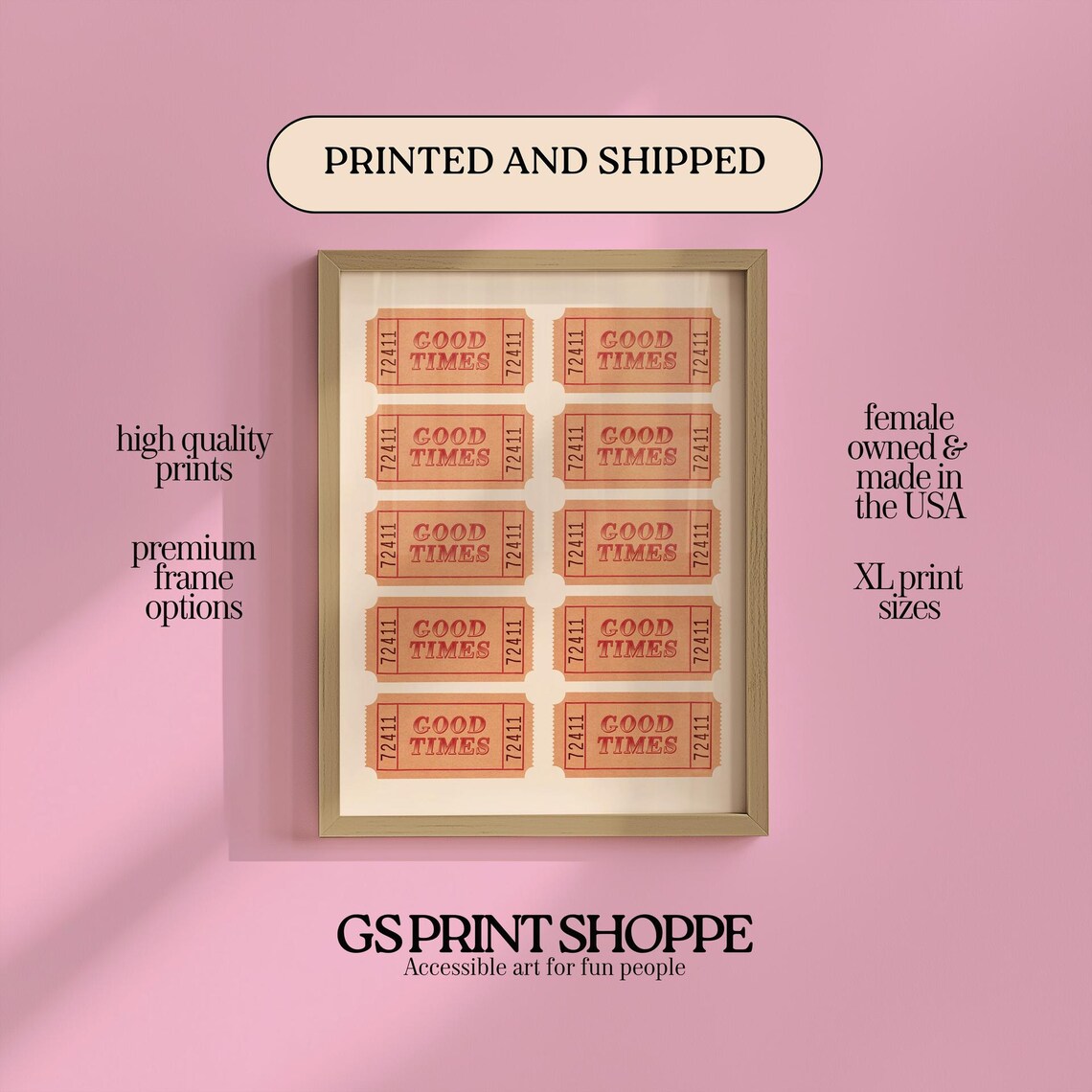 Retro Good Times Ticket Stubs Peach Carnival Party Wall Decor Poster