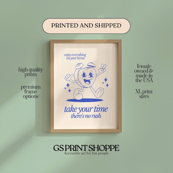 Take Your Time No Rush Blue Alarm Clock Retro Character Wall Art