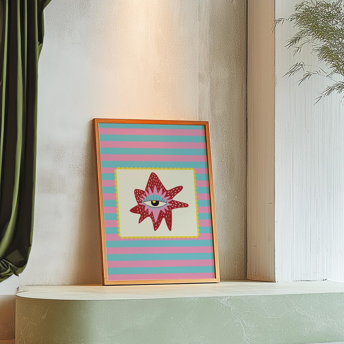 Starburst Eye Maximalist Abstract Pink Teal Striped Pop Art Poster - Image 2