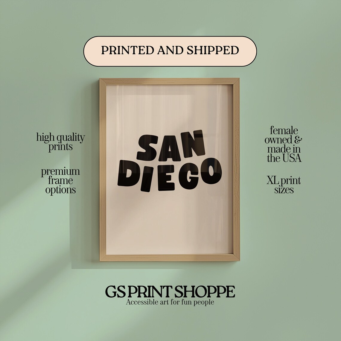 San Diego California Chunky Retro Typography Bold City Name Poster