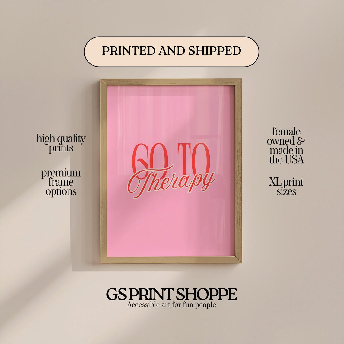 Go To Therapy Pink Bold Retro Typography Funny Quote Art Poster