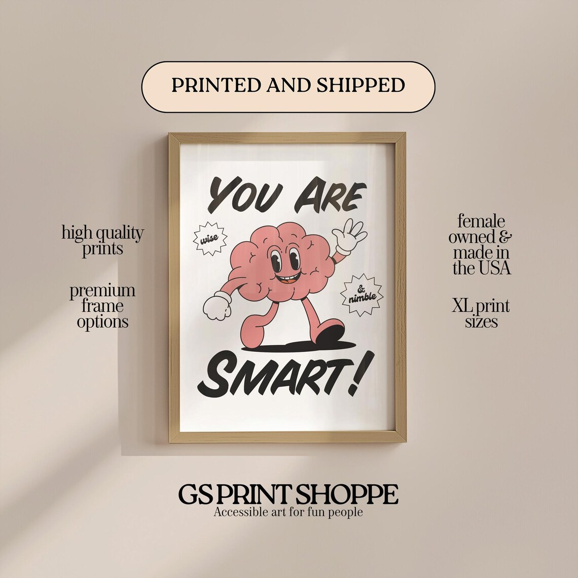 You Are Smart Retro Brain Cartoon Wise Nimble Motivational Wall Art