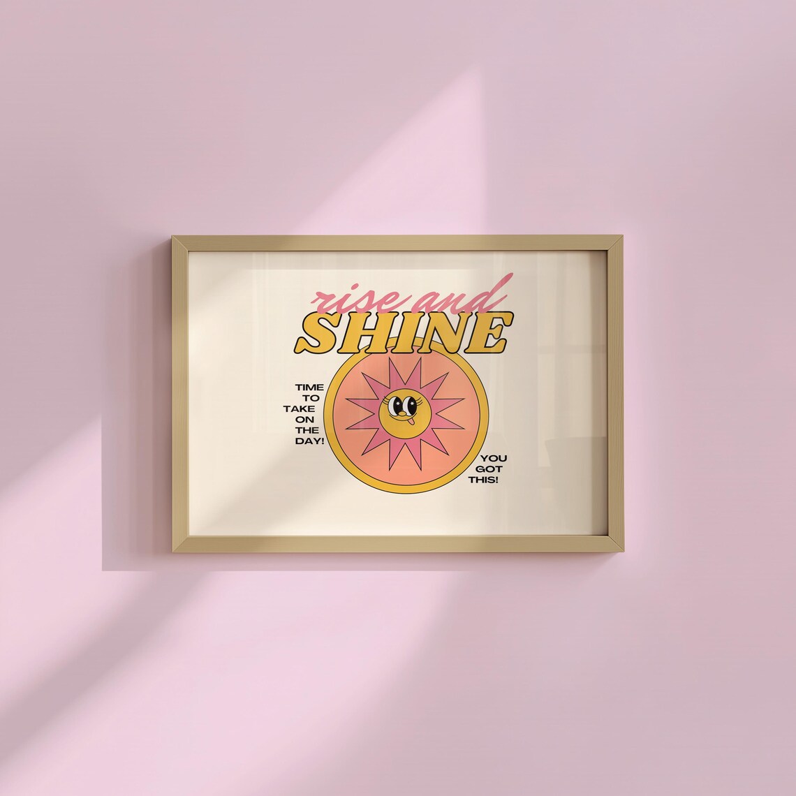 Rise and Shine Smiling Retro Sun Motivational Quote Art Print