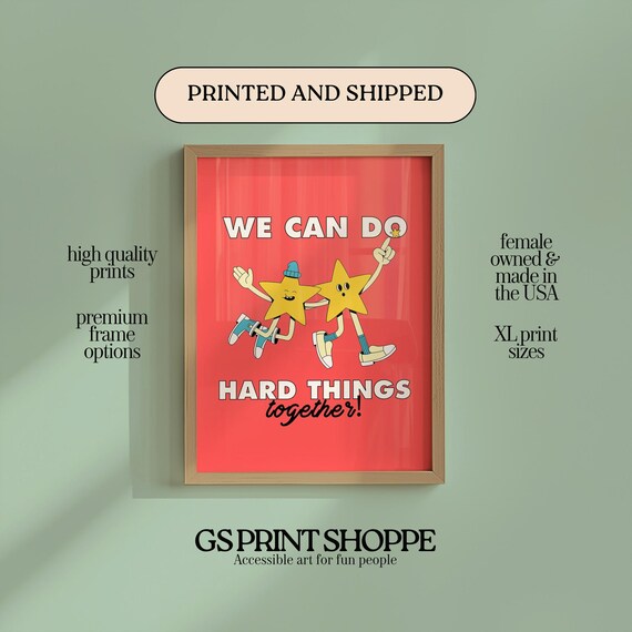We Can Do Hard Things Together Stars Red Retro Encouragement Wall Art