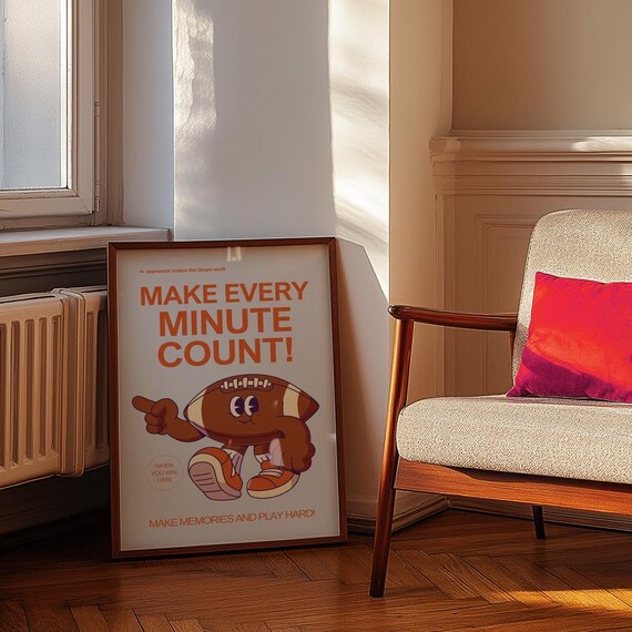 Make Every Minute Count Retro Football Cartoon Sports Motivation Poster