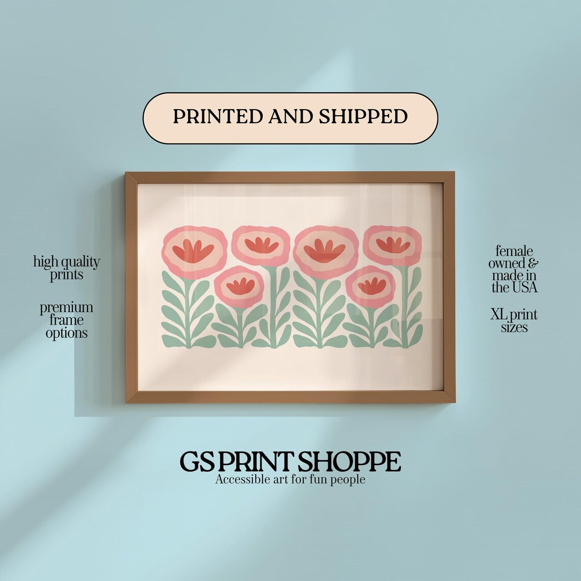 Pastel Poppies Soft Pink Minimalist Floral Horizontal Modern Poster