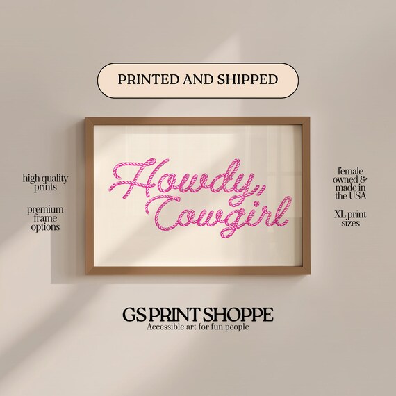 Howdy Cowgirl Pink Rope Script Western Lettering Quote Poster
