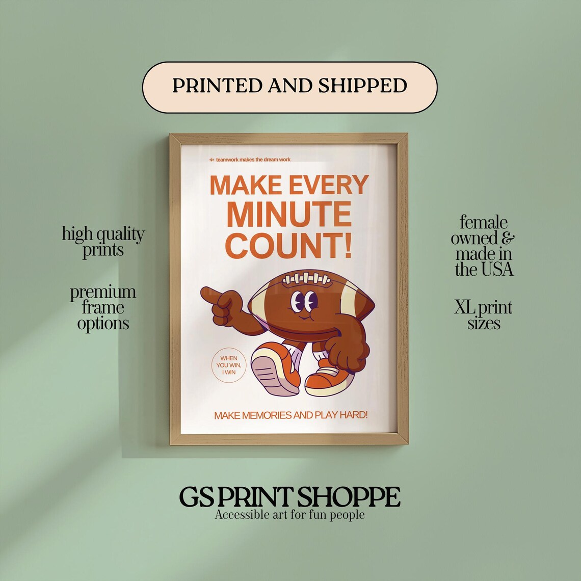 Make Every Minute Count Retro Football Mascot Sports Motivation Poster