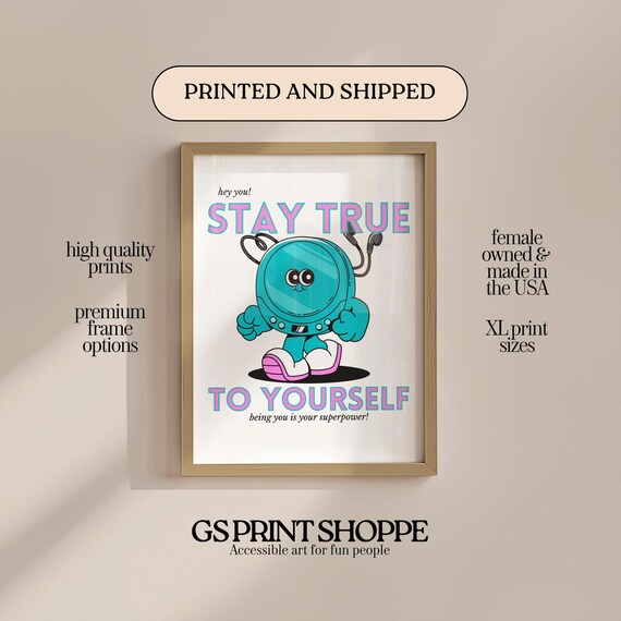 Stay True To Yourself Teal Retro Robot Motivational Quote Poster