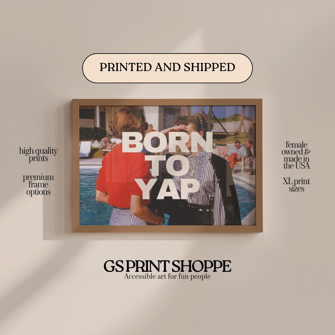 Born to Yap Retro Photo Collage Poster with Vintage Poolside Image