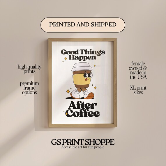 Good Things Happen After Coffee Retro Walking Cartoon Cup Poster