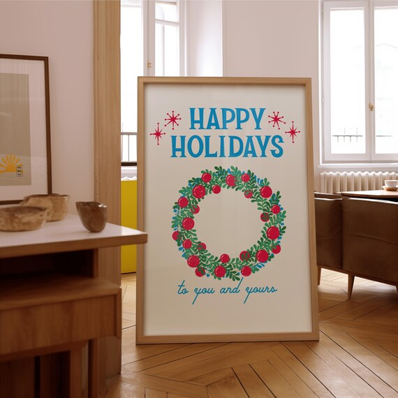Vintage Holiday Decorations Christmas Poster Vintage Winter Print Cute Christmas Art Print Gs Print Shoppe Simple Xmas Art Print