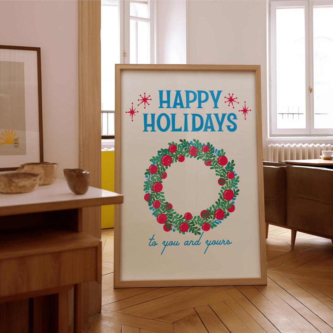 Happy Holidays Christmas Poster Wreath To You And Yours Berries
