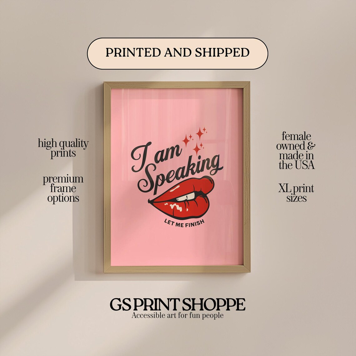 I Am Speaking Red Lips Let Me Finish Feminist Quote Art Poster