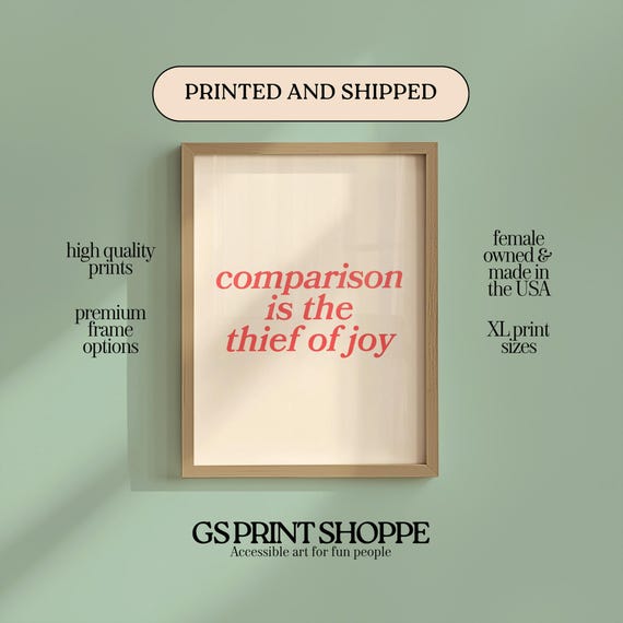 Comparison Is The Thief Of Joy Vertical Beige Art Print