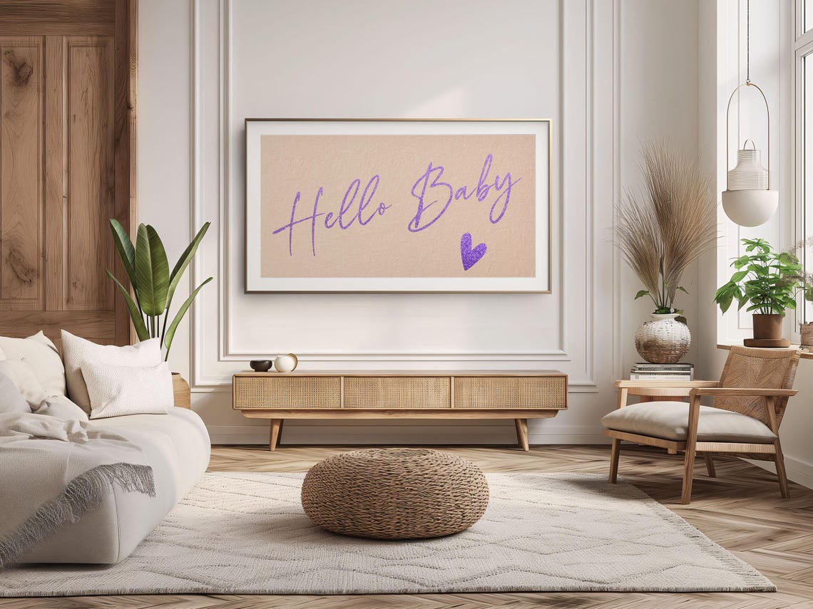 Frame Tv Art Baby Shower Hello Baby Tv Picture Neutral Baby Shower Party Decor Minimalist Baby Girl Shower For Tv Art 4k - Image 2