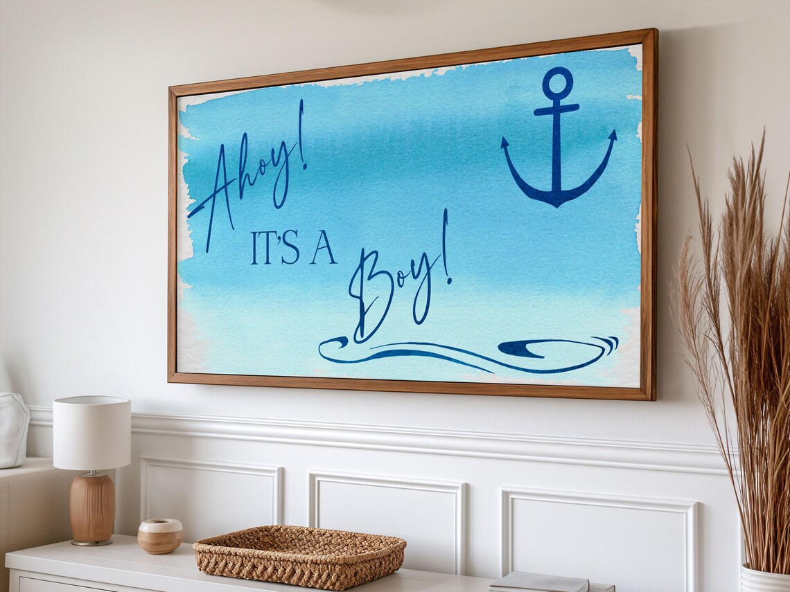 Ahoy Its A Boy Nautical Anchor Watercolor Blue Baby Shower Party Poster - Image 5