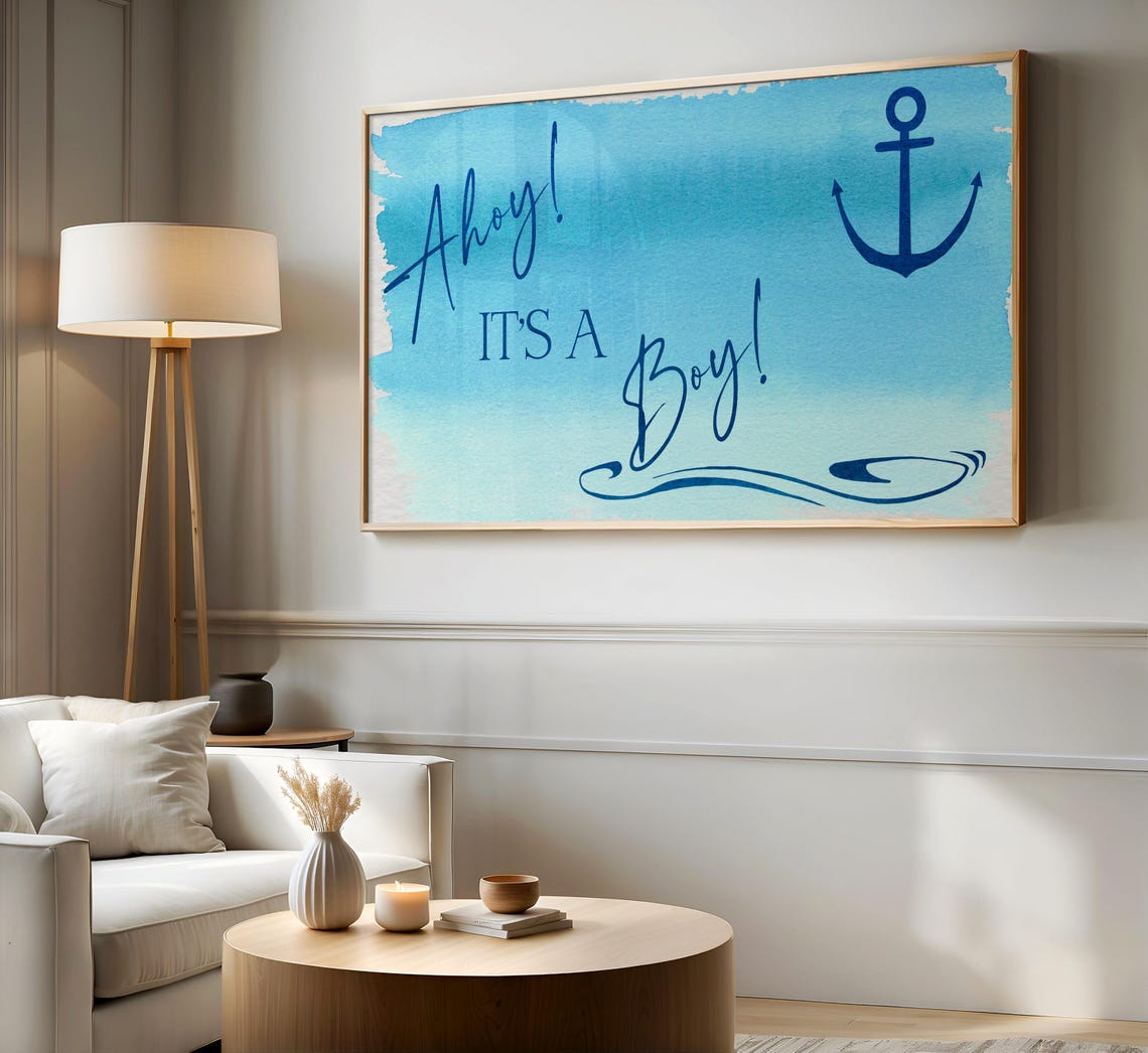 Boy Baby Shower Frame Tv Art Ahoy Its A Boy Blue Baby Shower Party Tv Decor Nautical Baby Shower Tv Picture Art For Tv - Image 3