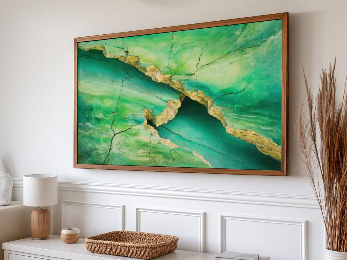 Green Teal Marble Abstract Painting Gold Veins Modern Poster - Image 2