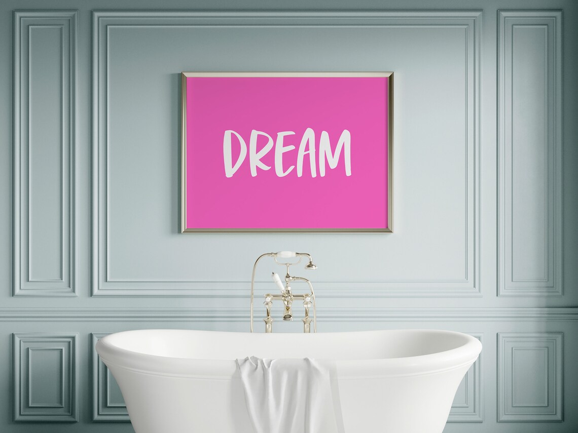Dream White Script On Hot Pink Bold Minimalist Motivational Wall Poster - Image 2